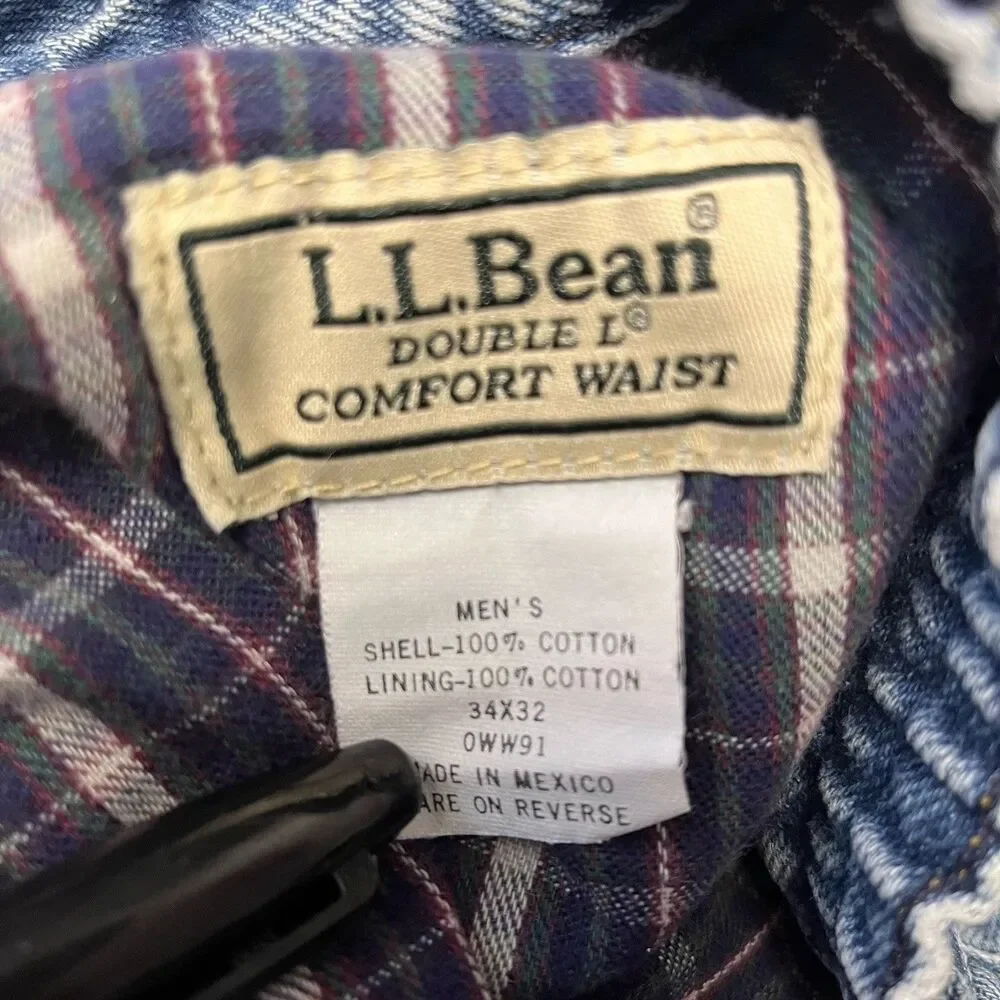 Vintage LL Bean Mens 34x32 Double L Classic Fit Flannel Lined Denim Jeans